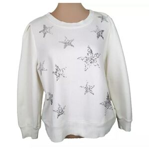 Talbots Embellished Sweatshirt Top Women's Size XL Petite Silver Sequin Stars